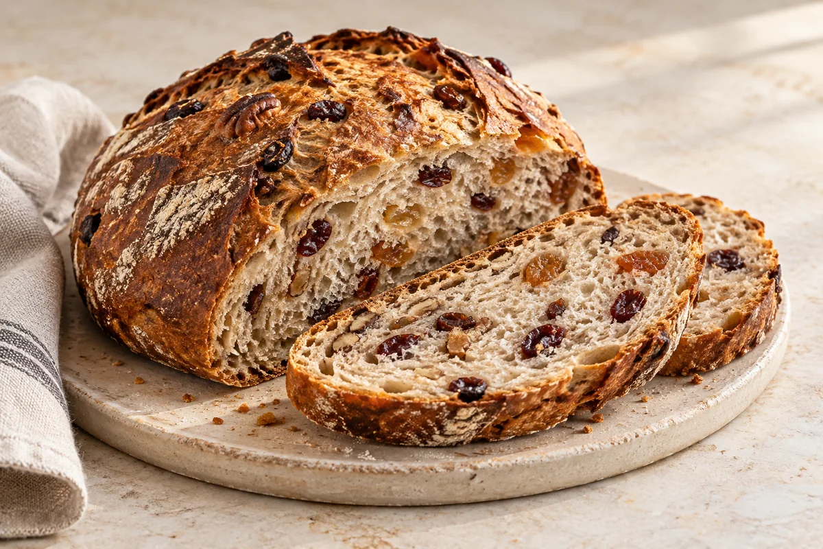 No-Knead Harvest Fruit Bread — AI-generated recipe illustration