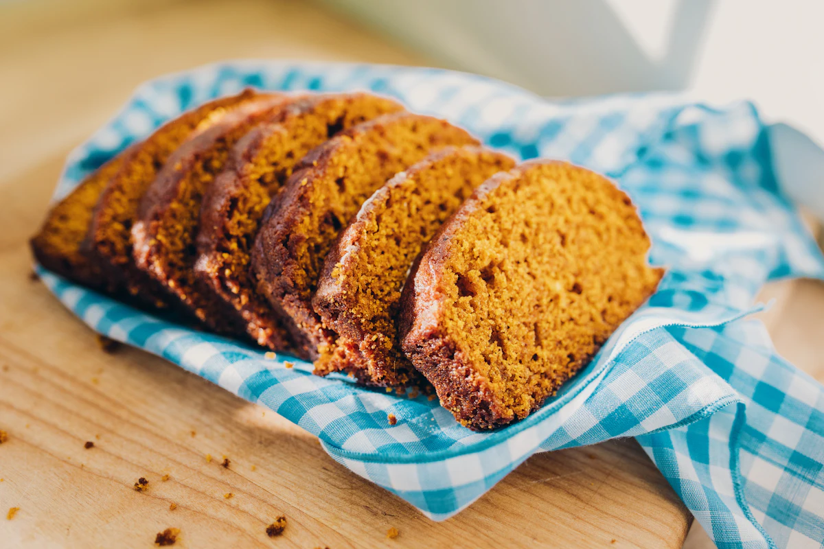 Pumpkin chocolate chip bread shown in an illustrative food photograph