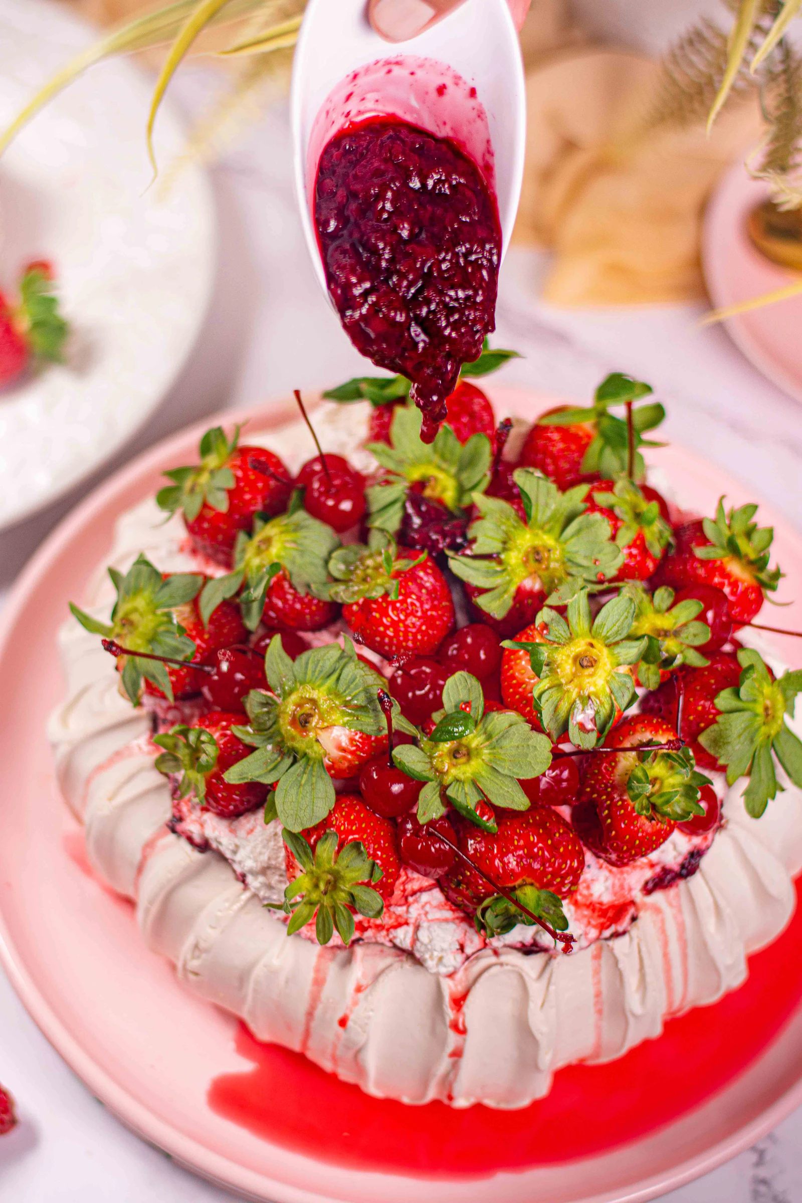A strawberry dessert on a plate